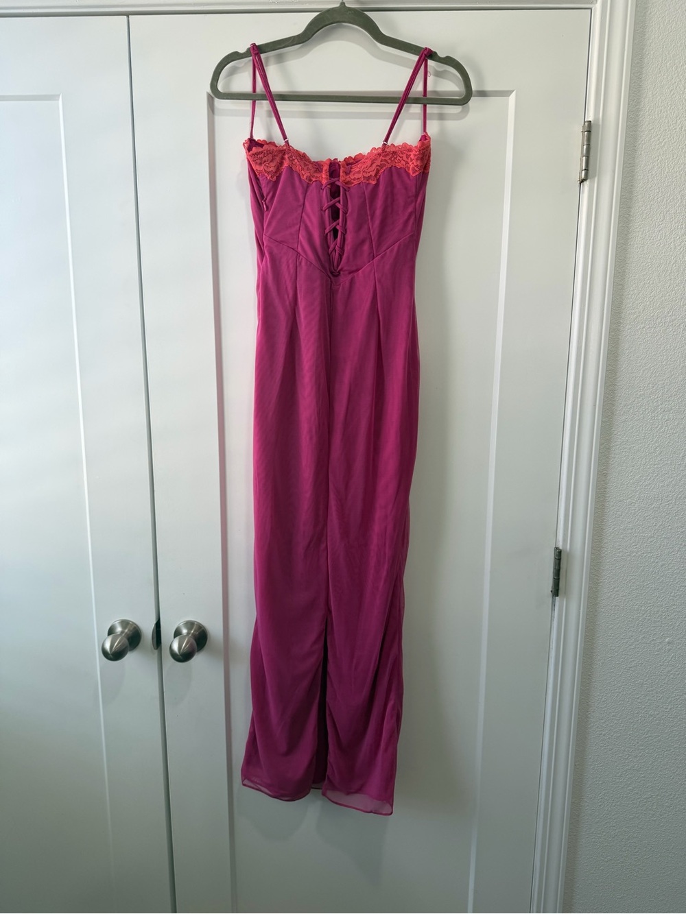 House of CB Hot Pink Maxi Dress with Pale Pink Lace Trim - Picture 7 of 7
